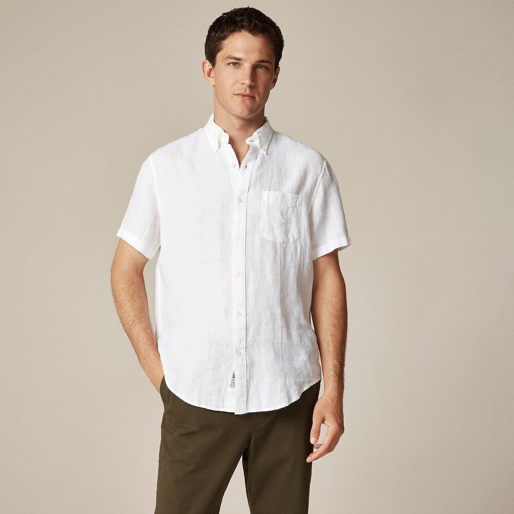 J. Crew Men's Short-Sleeve Baird McNutt Irish Linen Shirt White Size Medium NWOT